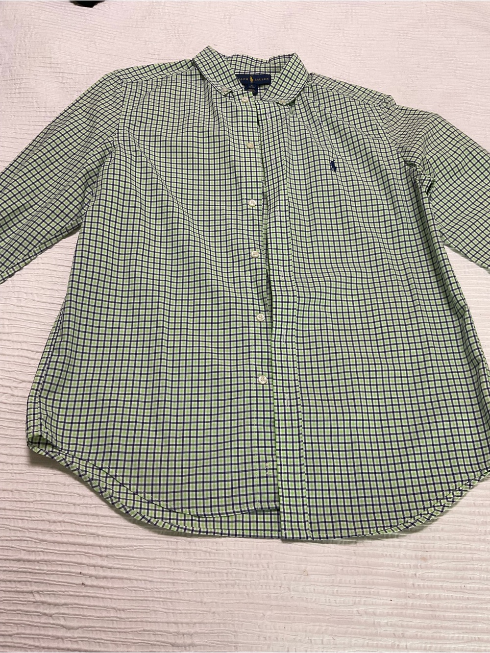Ralph Lauren Green and Navy Checked Button-Down Shirt